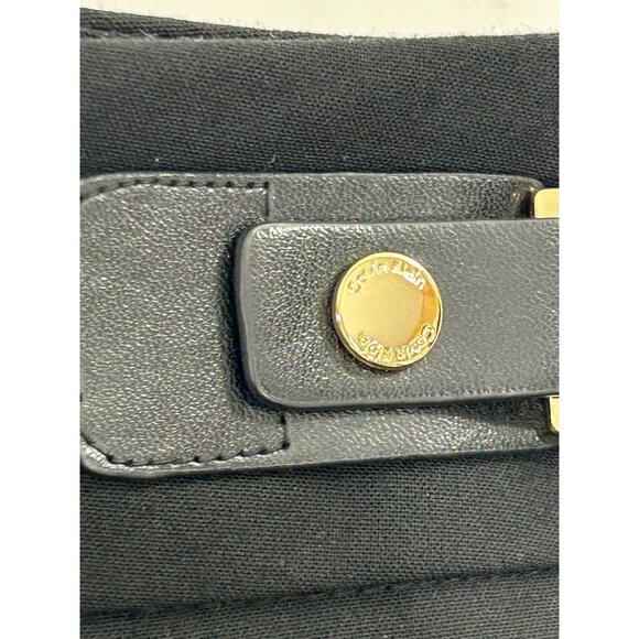 Calvin Klein Black Pencil Skirt 10 Faux Leather Tabs Back Slit Zip Career Party - Picture 10 of 12